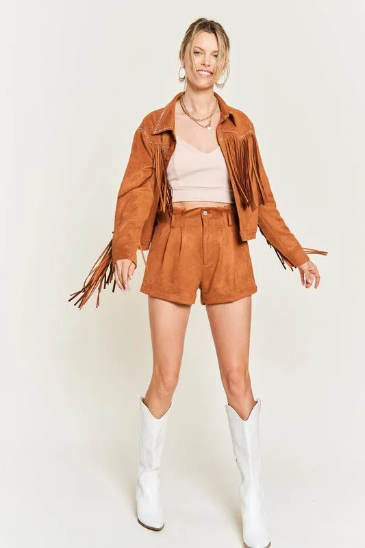 Suede studded fringe jacket S-3XL