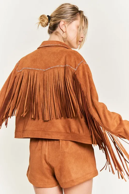 Suede studded fringe jacket S-3XL