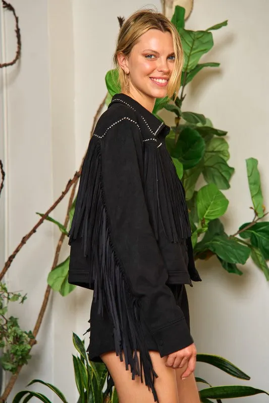 Suede studded fringe jacket S-3XL