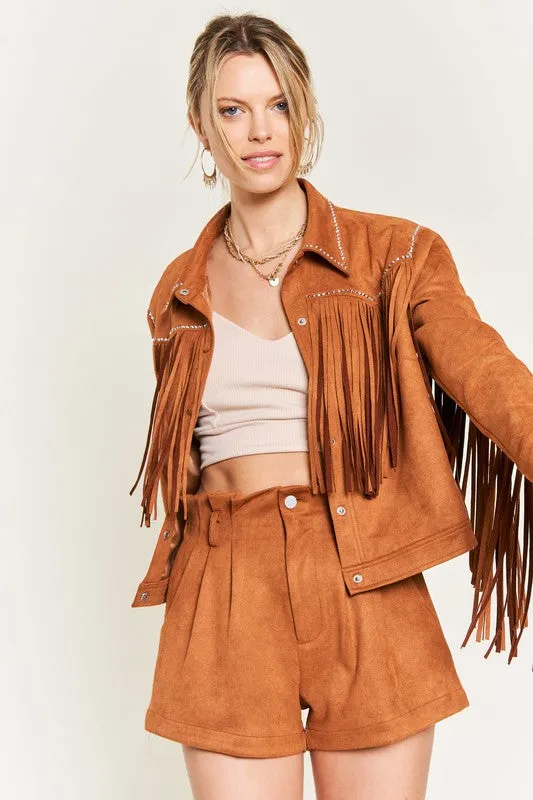 Suede studded fringe jacket S-3XL