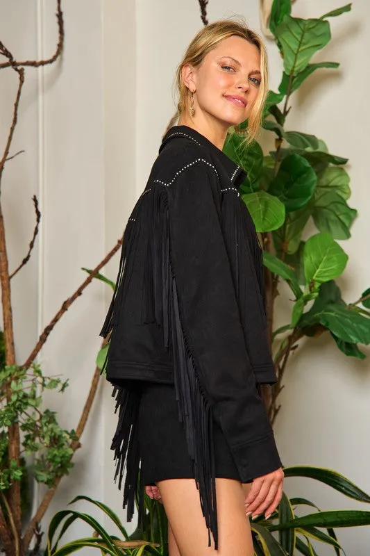 Suede studded fringe jacket S-3XL