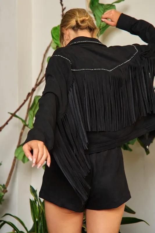 Suede studded fringe jacket S-3XL