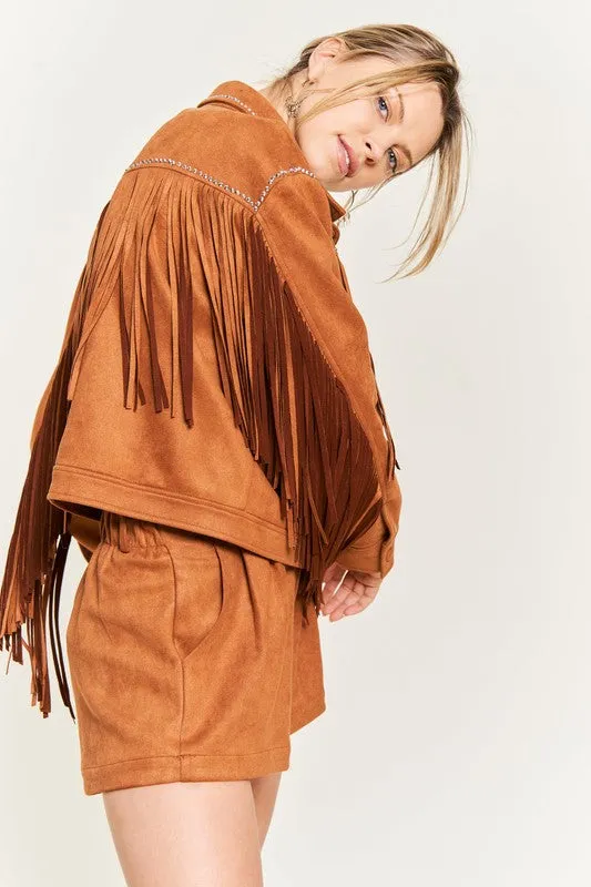 Suede studded fringe jacket S-3XL