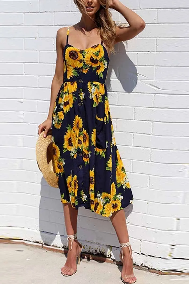 Sunflower Print Camisole Dress