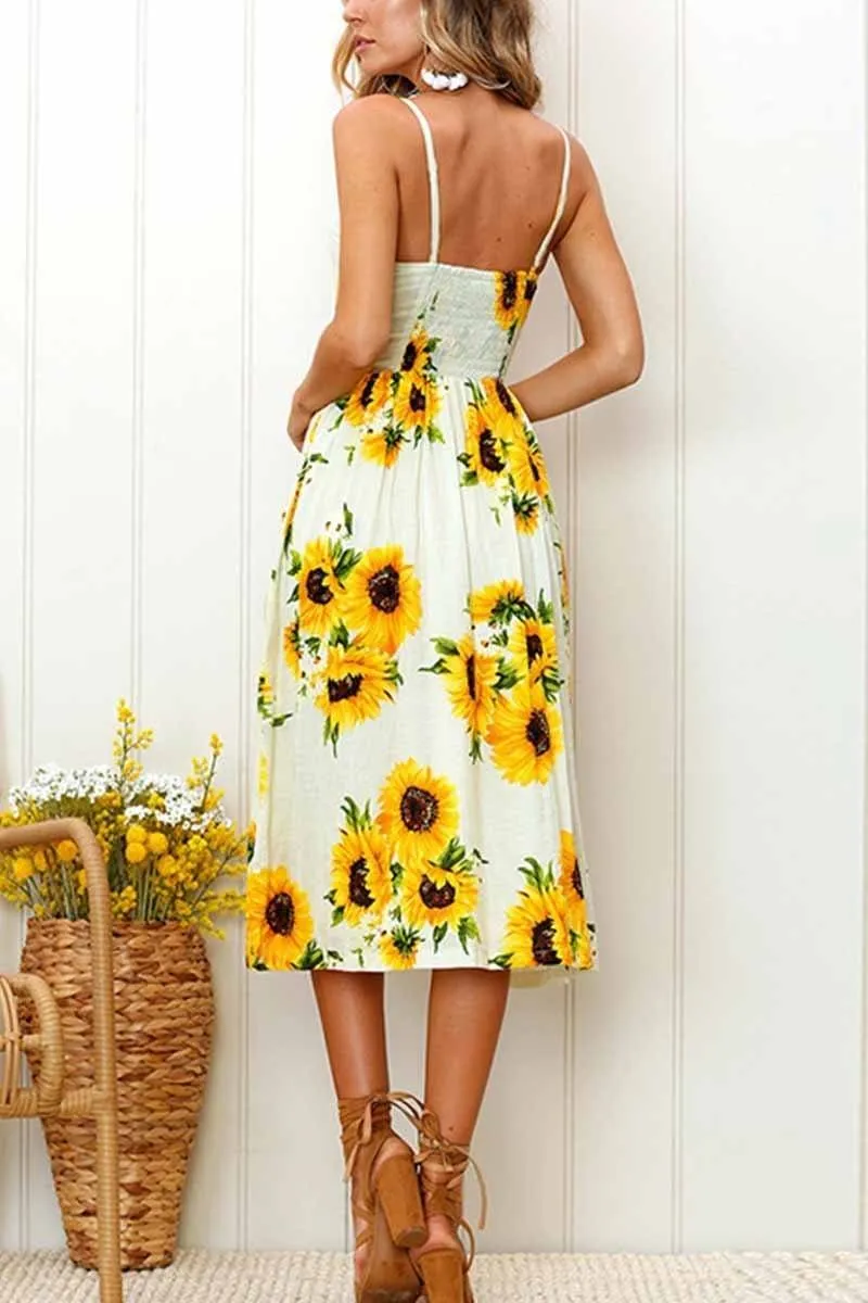 Sunflower Print Camisole Dress
