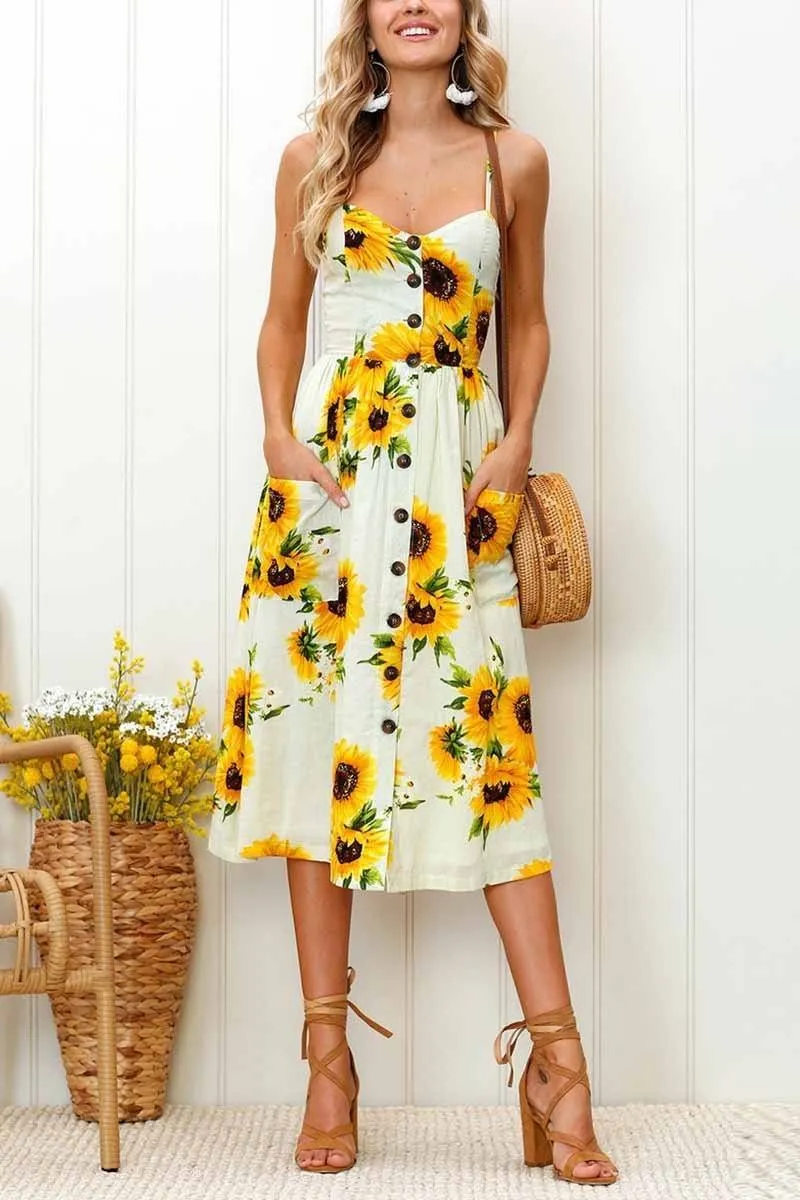 Sunflower Print Camisole Dress