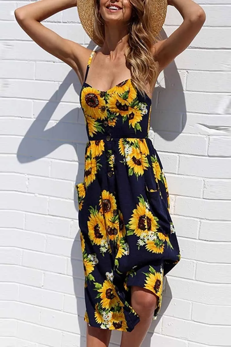Sunflower Print Camisole Dress