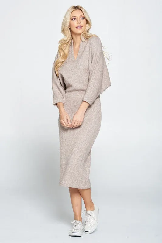 Sweater Knit Dolman Sleeve Midi Dress, Renee C