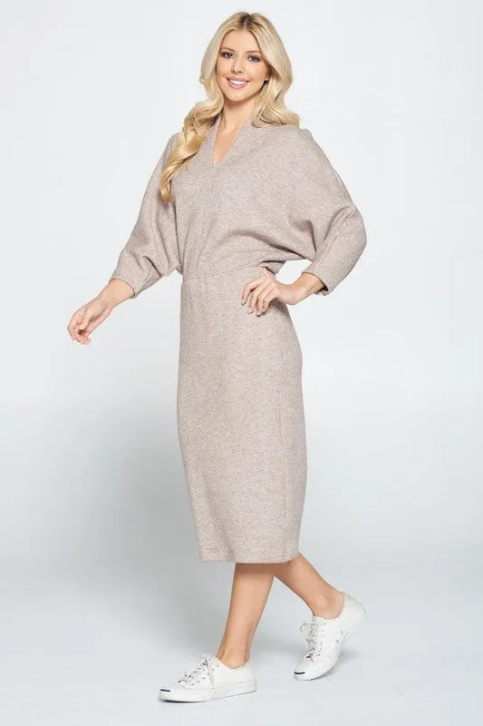 Sweater Knit Dolman Sleeve Midi Dress, Renee C