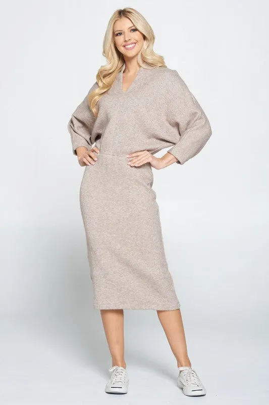 Sweater Knit Dolman Sleeve Midi Dress, Renee C