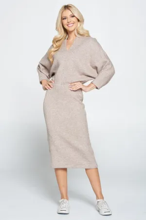 Sweater Knit Dolman Sleeve Midi Dress, Renee C