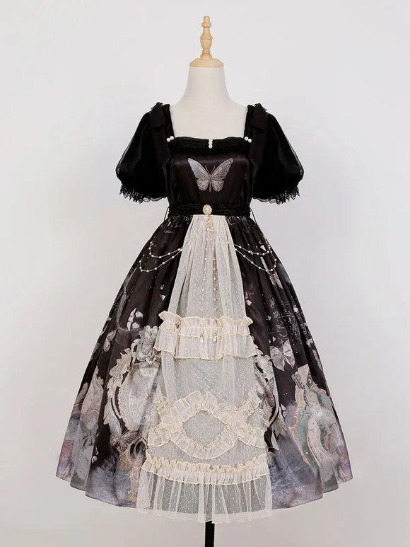 Sweet Lolita Dress Polyester Short Sleeves Dress Adjustable Elastic