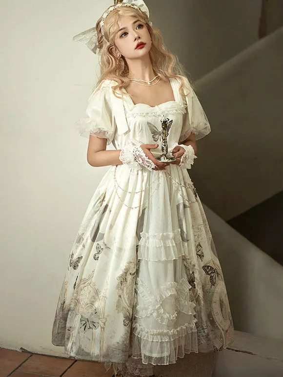 Sweet Lolita Dress Polyester Short Sleeves Dress Adjustable Elastic