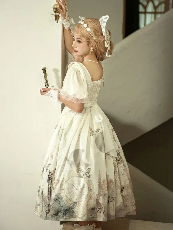 Sweet Lolita Dress Polyester Short Sleeves Dress Adjustable Elastic