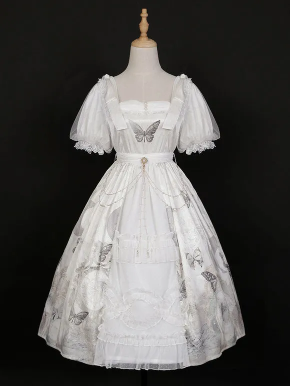 Sweet Lolita Dress Polyester Short Sleeves Dress Adjustable Elastic