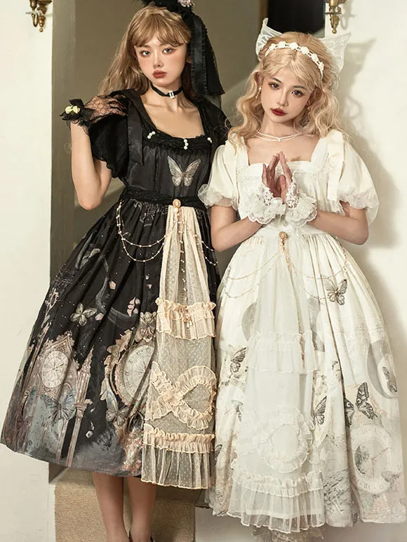 Sweet Lolita Dress Polyester Short Sleeves Dress Adjustable Elastic