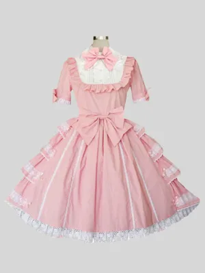 Sweet Lolita Dress Polyester Short Sleeves Sweet Dress