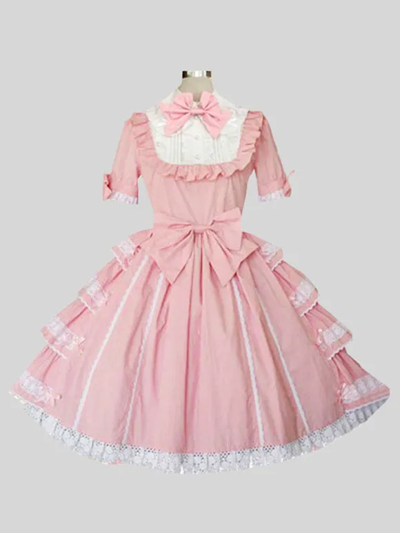 Sweet Lolita Dress Polyester Short Sleeves Sweet Dress