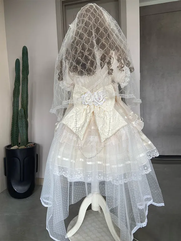 Sweet Lolita Dress White Lace Lolita Bridal Dress Polyester Short Sleeves Hime Lolita Dress