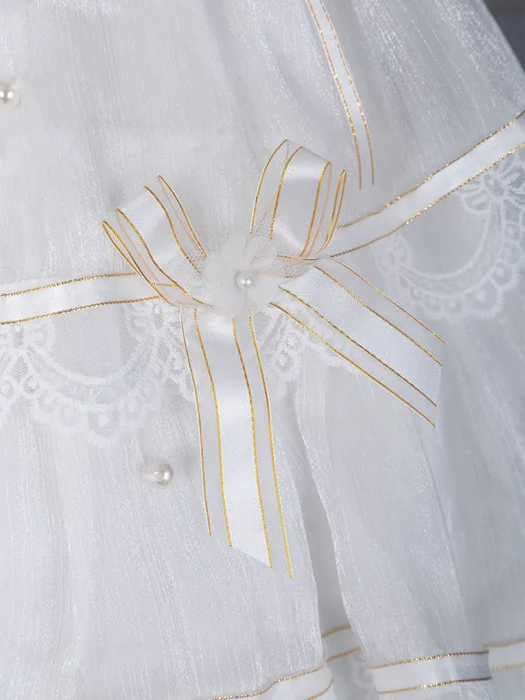 Sweet Lolita JSK Dress Polyester Sleeveless Lace Bow White Lolita Jumper Skirt