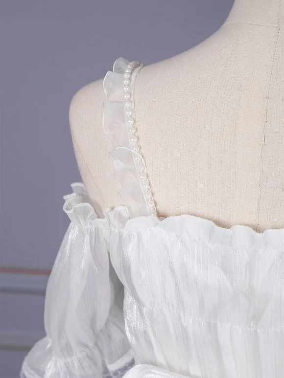 Sweet Lolita JSK Dress Polyester Sleeveless Lace Bow White Lolita Jumper Skirt