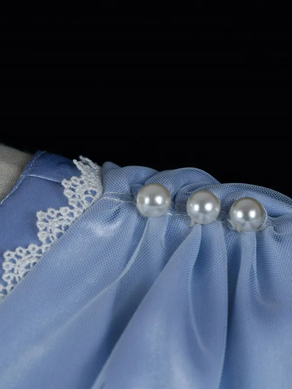 Sweet Lolita OP Dress Pleated Nets Light Sky Blue Long Sleeves Lolita One Piece Dresses
