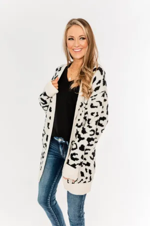 Swept Me Away Animal Print Cardigan- Ivory & Black