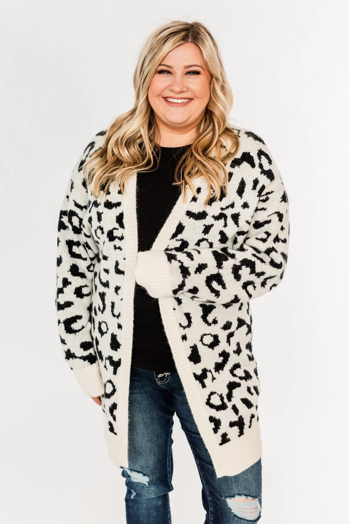 Swept Me Away Animal Print Cardigan- Ivory & Black