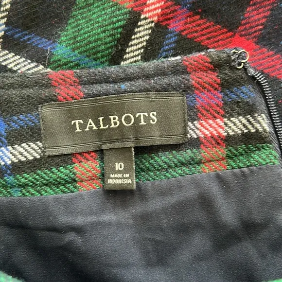 Talbots Confetti Speckled Wool Blend Tartan Plaid Pencil Skirt Green/Red/Blue 10
