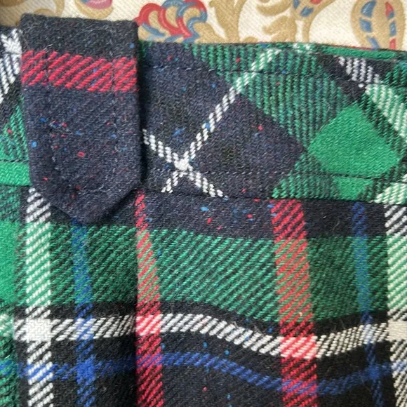Talbots Confetti Speckled Wool Blend Tartan Plaid Pencil Skirt Green/Red/Blue 10