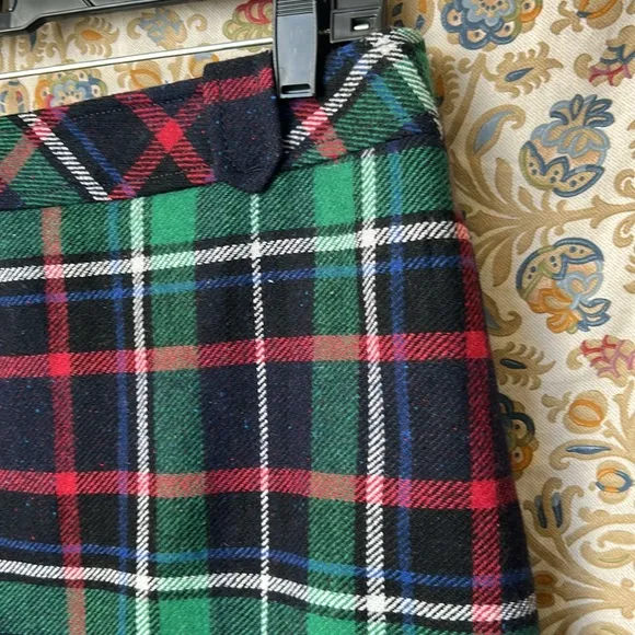 Talbots Confetti Speckled Wool Blend Tartan Plaid Pencil Skirt Green/Red/Blue 10