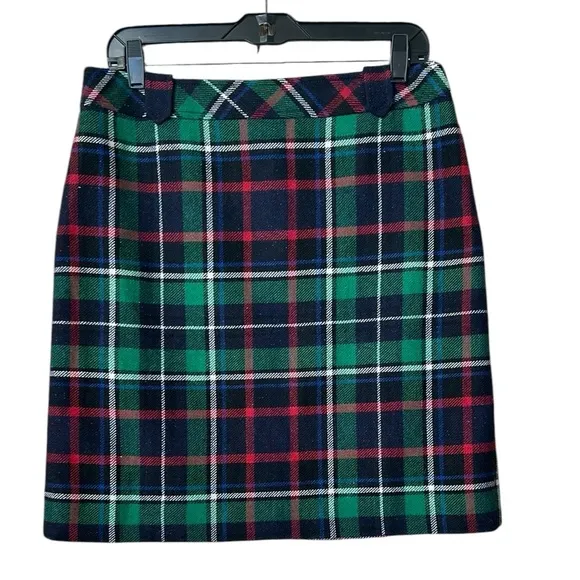 Talbots Confetti Speckled Wool Blend Tartan Plaid Pencil Skirt Green/Red/Blue 10