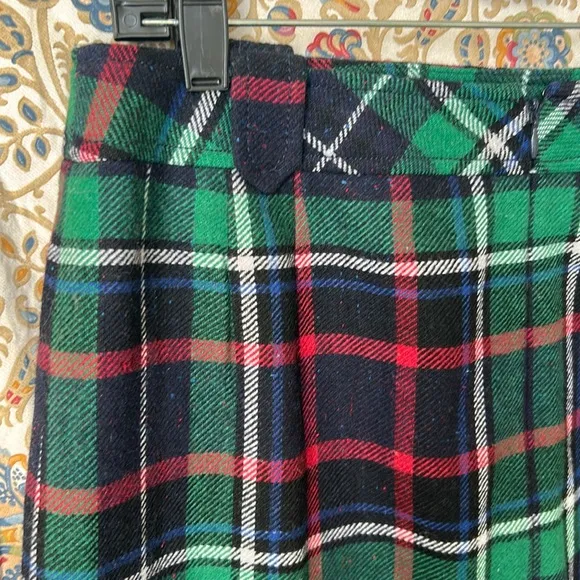 Talbots Confetti Speckled Wool Blend Tartan Plaid Pencil Skirt Green/Red/Blue 10