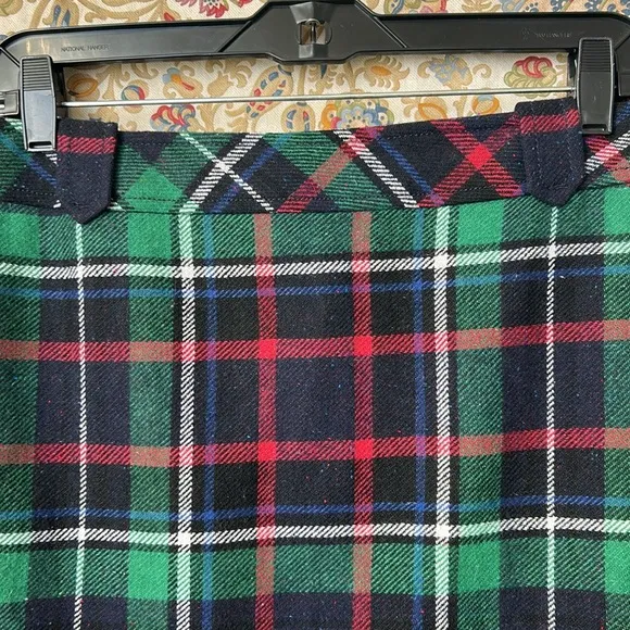 Talbots Confetti Speckled Wool Blend Tartan Plaid Pencil Skirt Green/Red/Blue 10