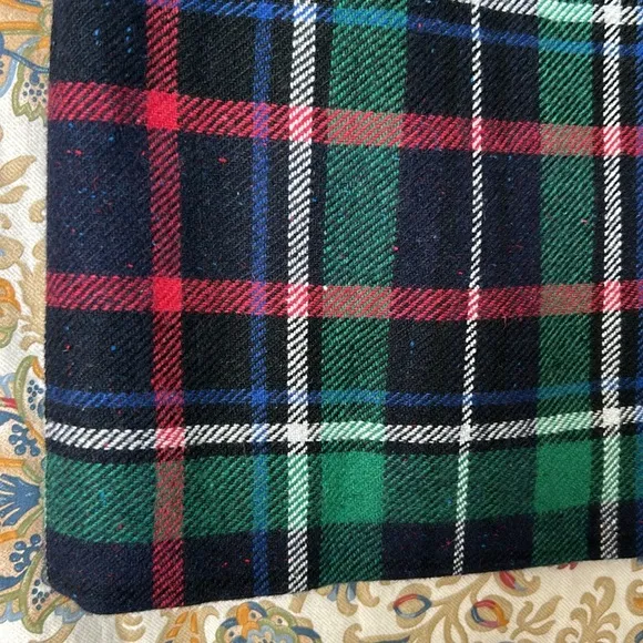 Talbots Confetti Speckled Wool Blend Tartan Plaid Pencil Skirt Green/Red/Blue 10