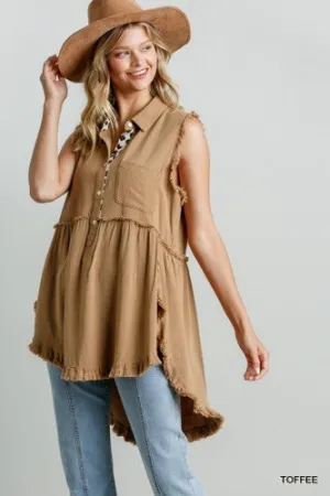 Toffee Linen High Low Tank with Leo Lining