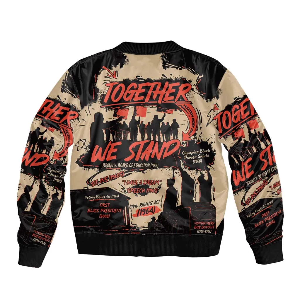 Together We Stand African American Sleeve Zip Bomber Jacket Important Milestones History Vintage DT03