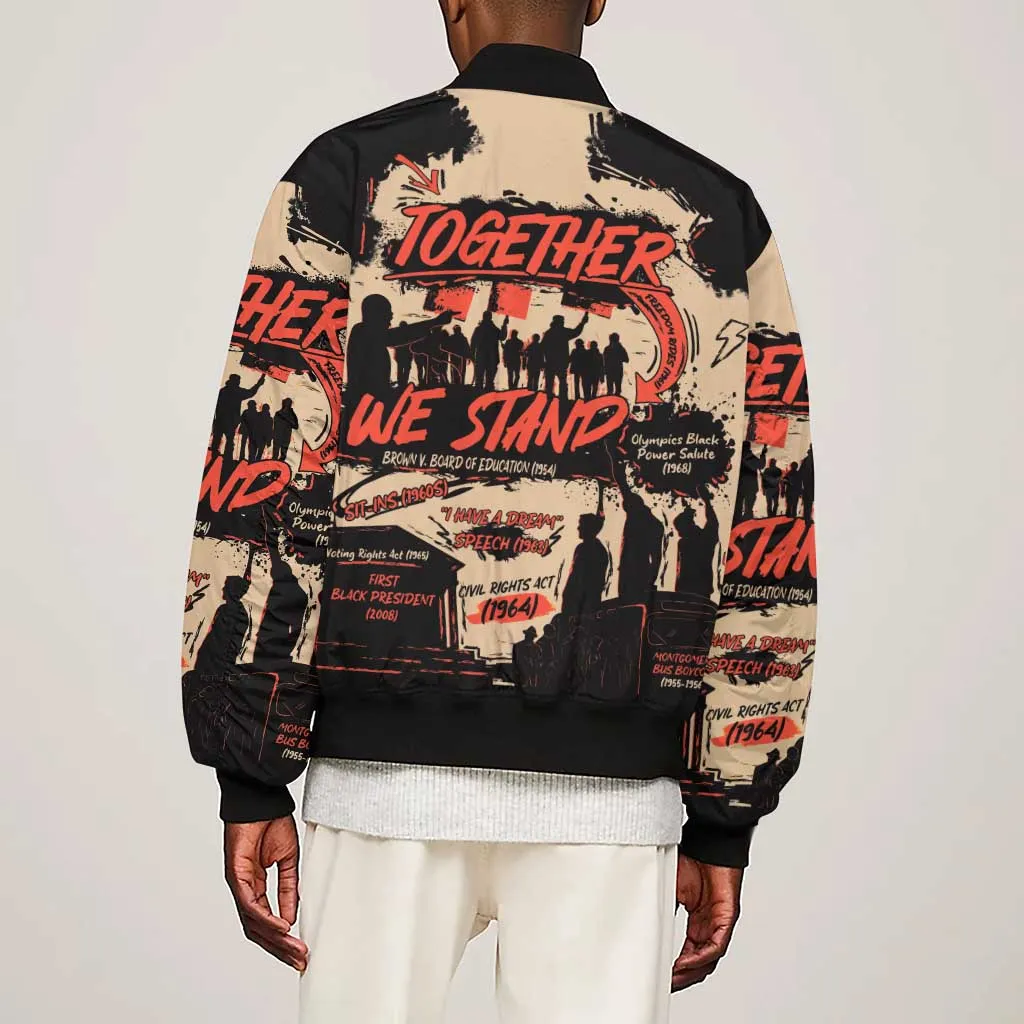 Together We Stand African American Sleeve Zip Bomber Jacket Important Milestones History Vintage DT03