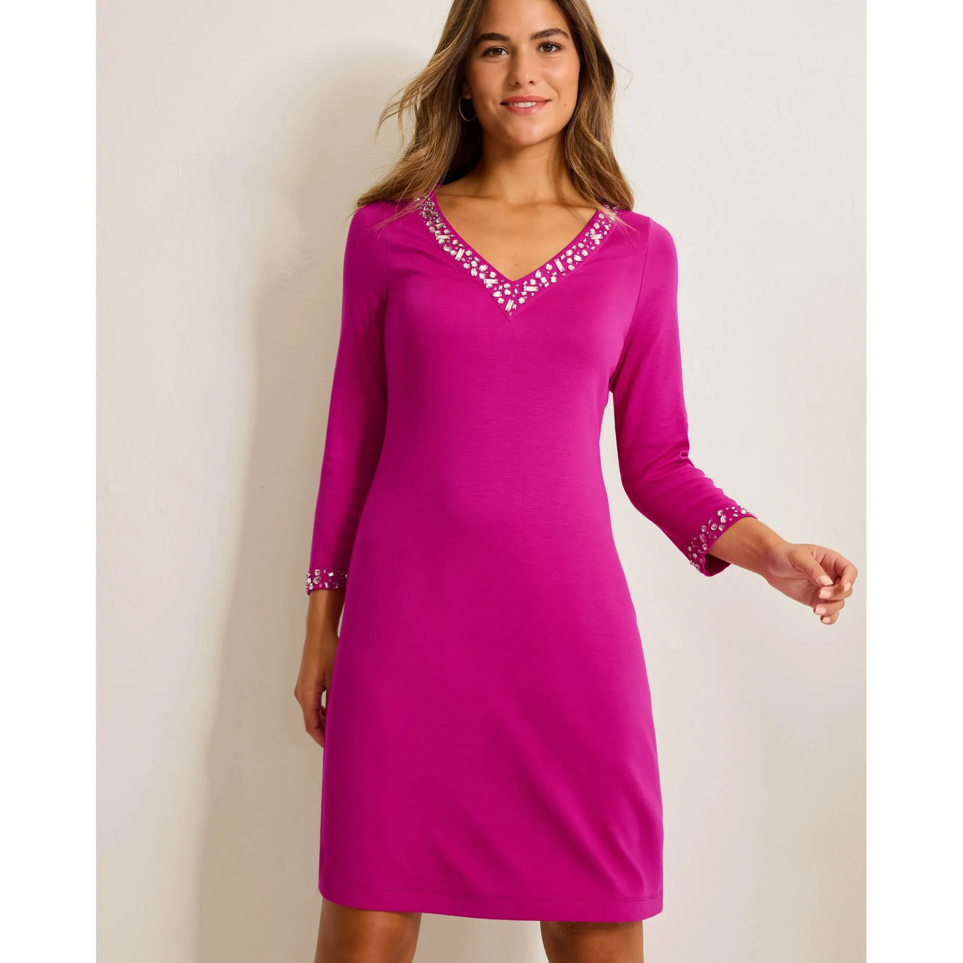 Tommy Bahama Women's Darcy Beaded V-Neck Short Dress - Spring Fuchsia
