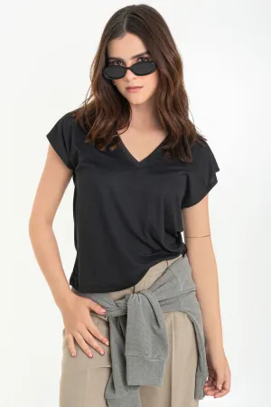 Top oversized cuello v manga corta