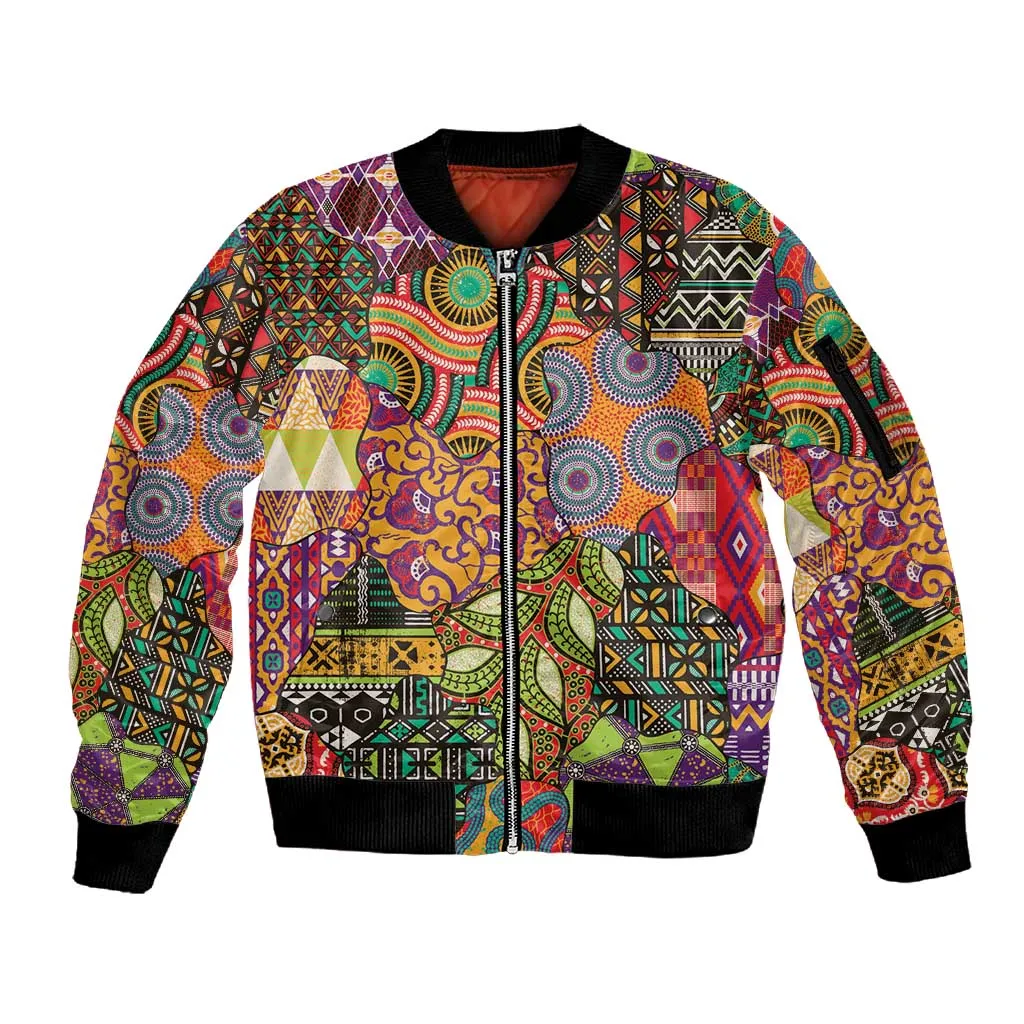 Traditional Ethnic African Vintage Motifs Sleeve Zip Bomber Jacket LT9