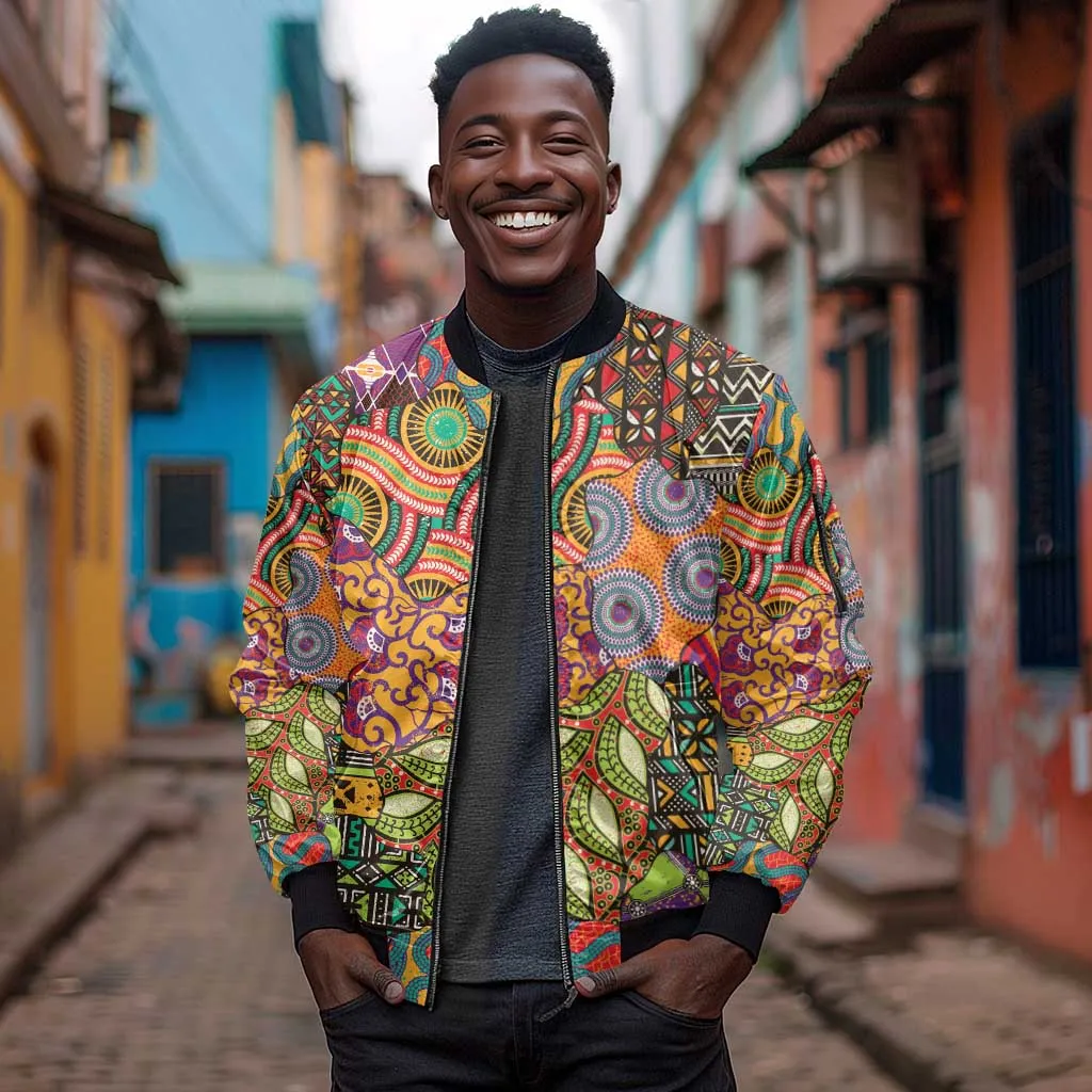 Traditional Ethnic African Vintage Motifs Sleeve Zip Bomber Jacket LT9