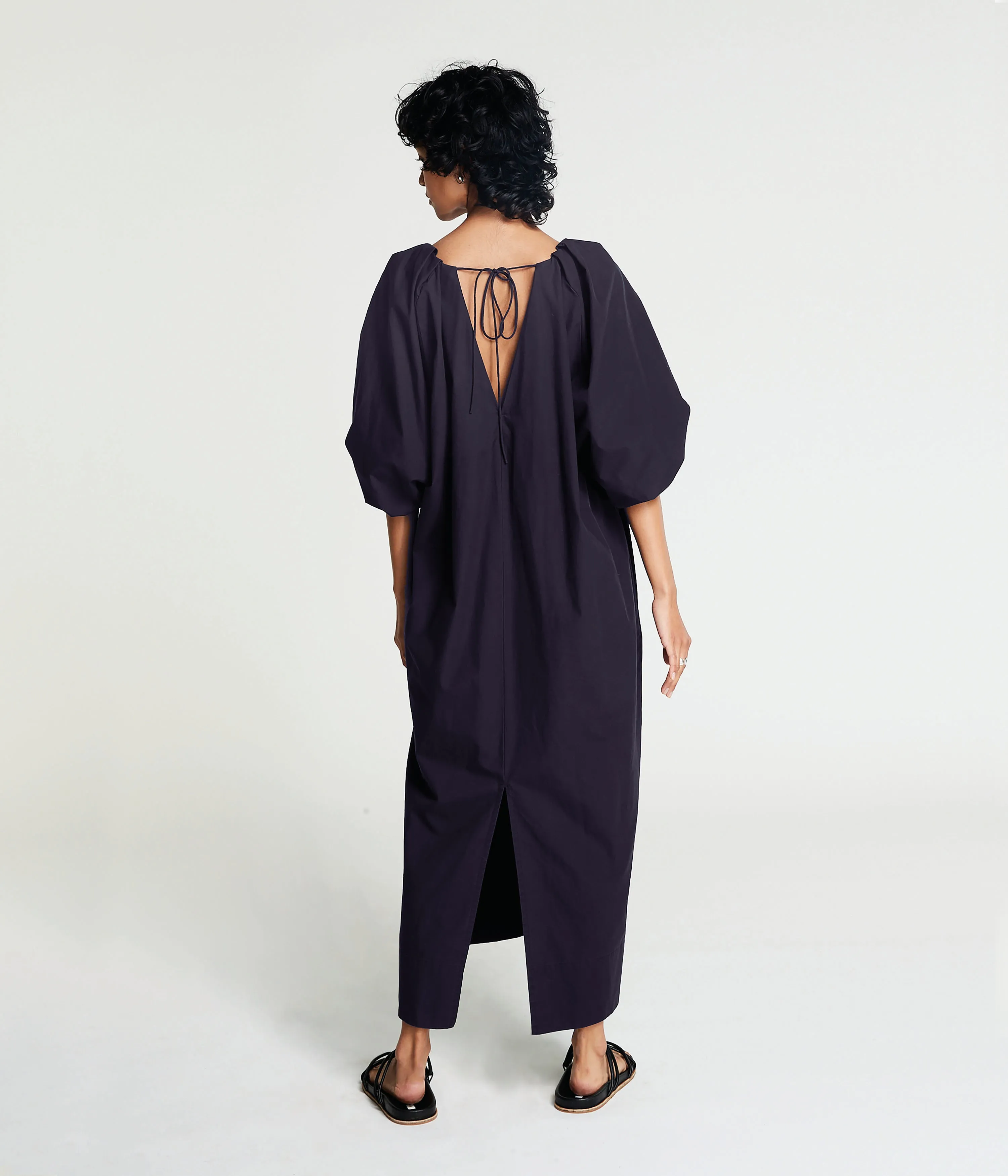 Tucked Cocoon Dress in Eggplant