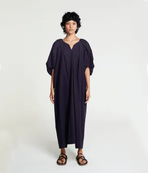 Tucked Cocoon Dress in Eggplant