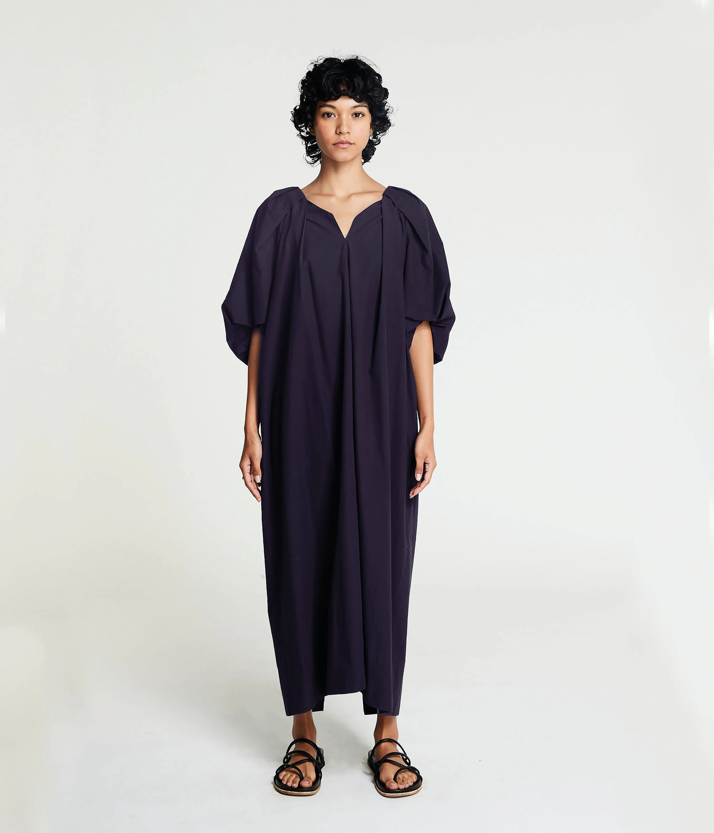 Tucked Cocoon Dress in Eggplant
