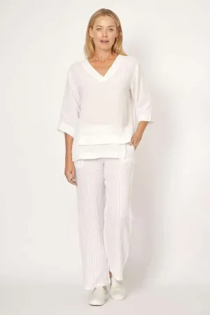 Uneven Hem Linen Top In White
