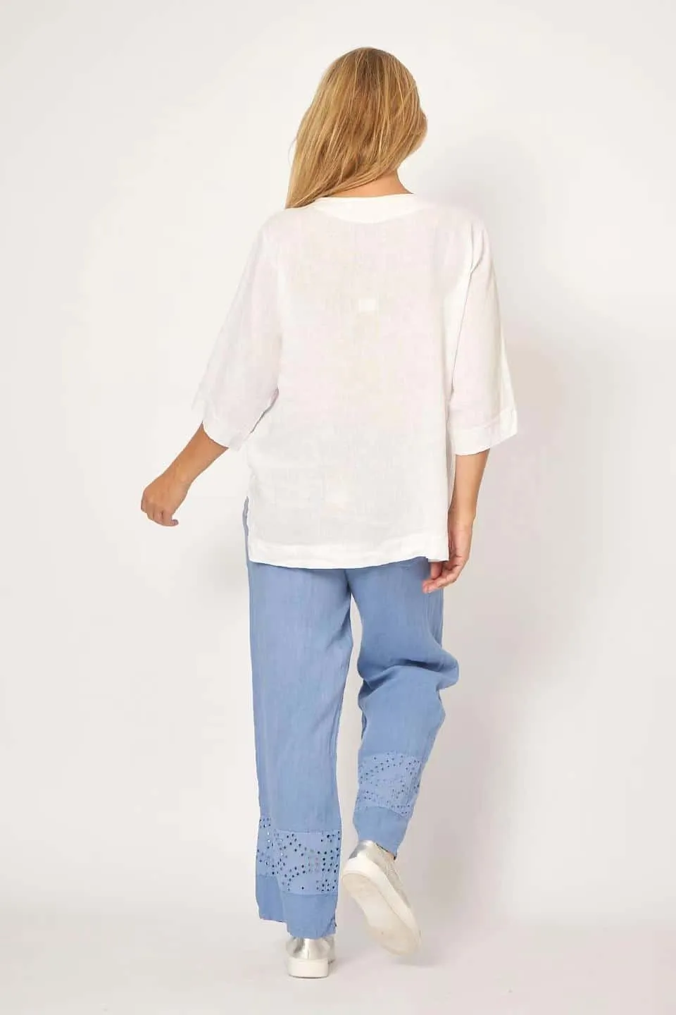 Uneven Hem Linen Top In White