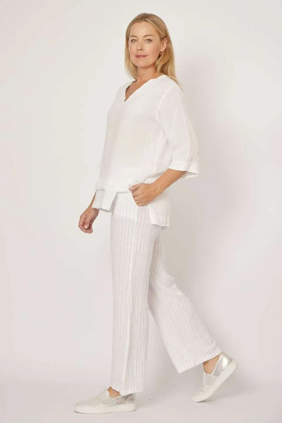 Uneven Hem Linen Top In White