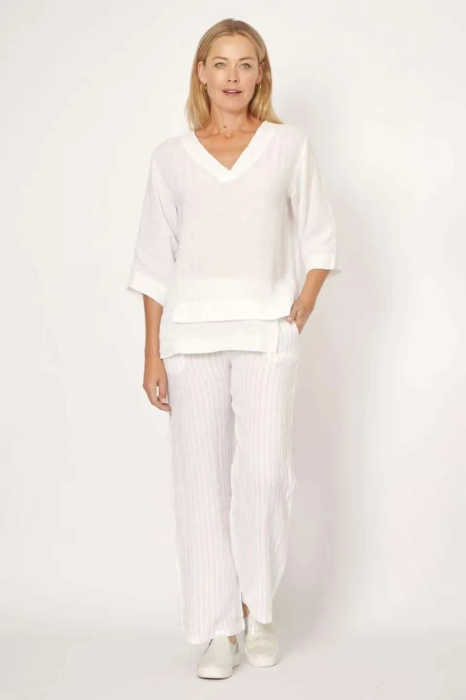 Uneven Hem Linen Top In White
