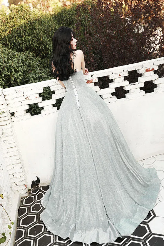 Unique v neck long prom dress, evening dress